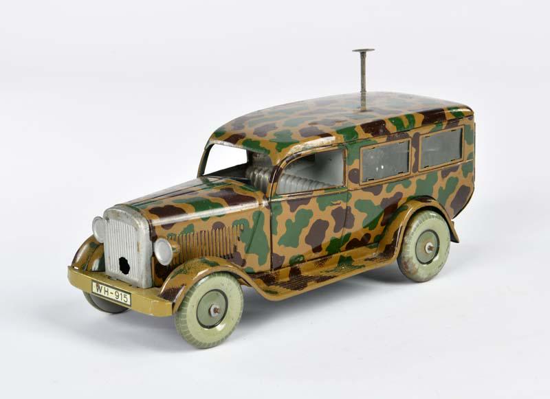 Tippco, Funkerauto: Tippco, signal car, Germany pw, 24 cm, tin, cw ok, mimikry, paint part. refinished, without morse code machine