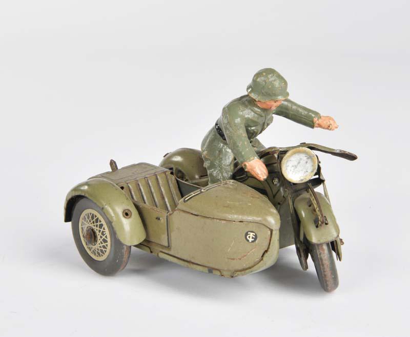 Tippco, Seitenwagengespann WH-701: Tippco, sidecar motorbike WH-701, Germany pw, 14 cm, tin, cw defective, paint d., driver out of composite, C 2-