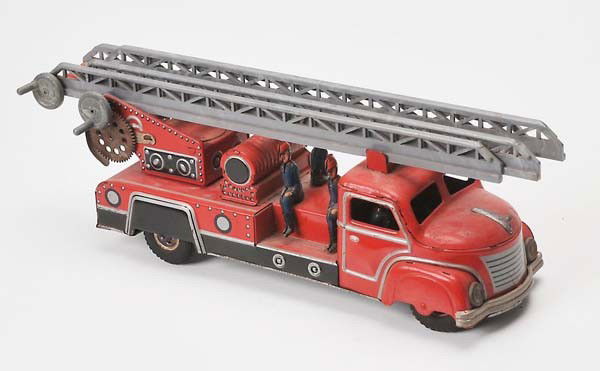 Günthermann: Günthermann, Fire brigade, W.- Germany, 26 cm, Tin, Windup ok, C 3+ Beschreibung:Günthermann, Feuerwehr, W.- Germany, 26 cm, Blech, Uhrwerk ok, Z 3+ (3304)