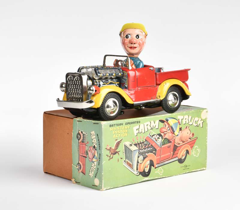 TN Nomura, Farm Truck: TN Nomura, farm truck, Japan, 24 cm, tin, bat. drive not checked, paint d., rust d. on battery case, box, C 2