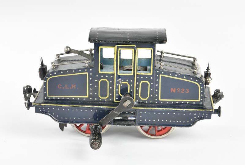 Marklin, Tunnel Lok V 1021 CLR No 23: Marklin, tunnel loco V 1021 CLR No 23, gauge 1, cw ok, aound 1903, with crank key, 2 lamps, min. paint d. on roof