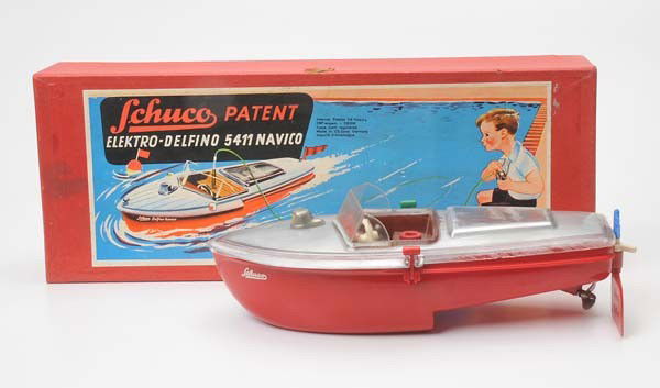 Schuco: Schuco, Electro-Delfino 5411 Navico, , US Zone Germany, plastic, battery drive ok, original box condition 1-, condition 1- Beschreibung: Schuco, Elektro-Delfino 5411 Navico, 26 cm, US Zone Germany, Ku