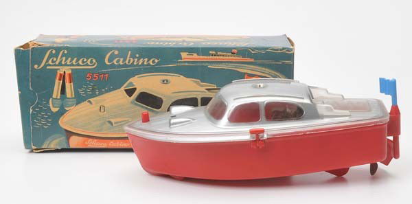 Schuco: Schuco, Boot "Cabino", W.-Germany, plastic, battery drive ok, original box condition 1-, with instruction and accessory, condition 1 Beschreibung: Schuco, Boot "Cabino", 21 cm, W.-Germany, Kunststoff,