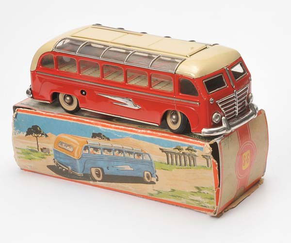 Guenthermann: Guenthermann, Bus, W.-Germany, tin, windup ok, original box C 4 restored, C 1-2 Beschreibung: Günthermann, Bus, W.-Germany, 28 cm, Blech, Uhrwerk ok, Okt Z 4 restauriert, Z 1-2, (3301)