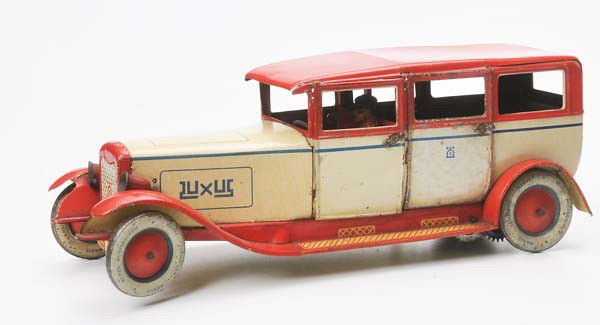 Lehmann: Lehmann, Car "Luxus", Germmany prewar, tin, windup ok, paint damage, condition 3+ Beschreibung: Lehmann, Auto "Luxus", 32 cm, Germany VK, Blech, Uhrwerk ok, Lackmängel, Z 3+, (2616)