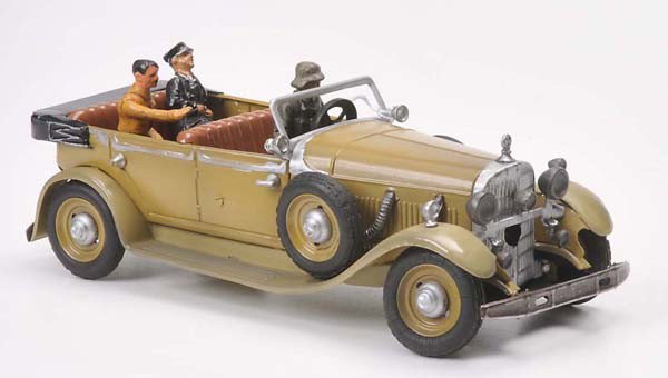 Tipp&Co: Tipp&Co Mercedes 'Führerwagen', Germany prewar, tin, windup ok, repainted Beschreibung: Tipp&Co Mercedes 'Führerwagen', 23 cm, Germany VK, Blech, Uhrwerk ok, farblich restauriert, (3306)