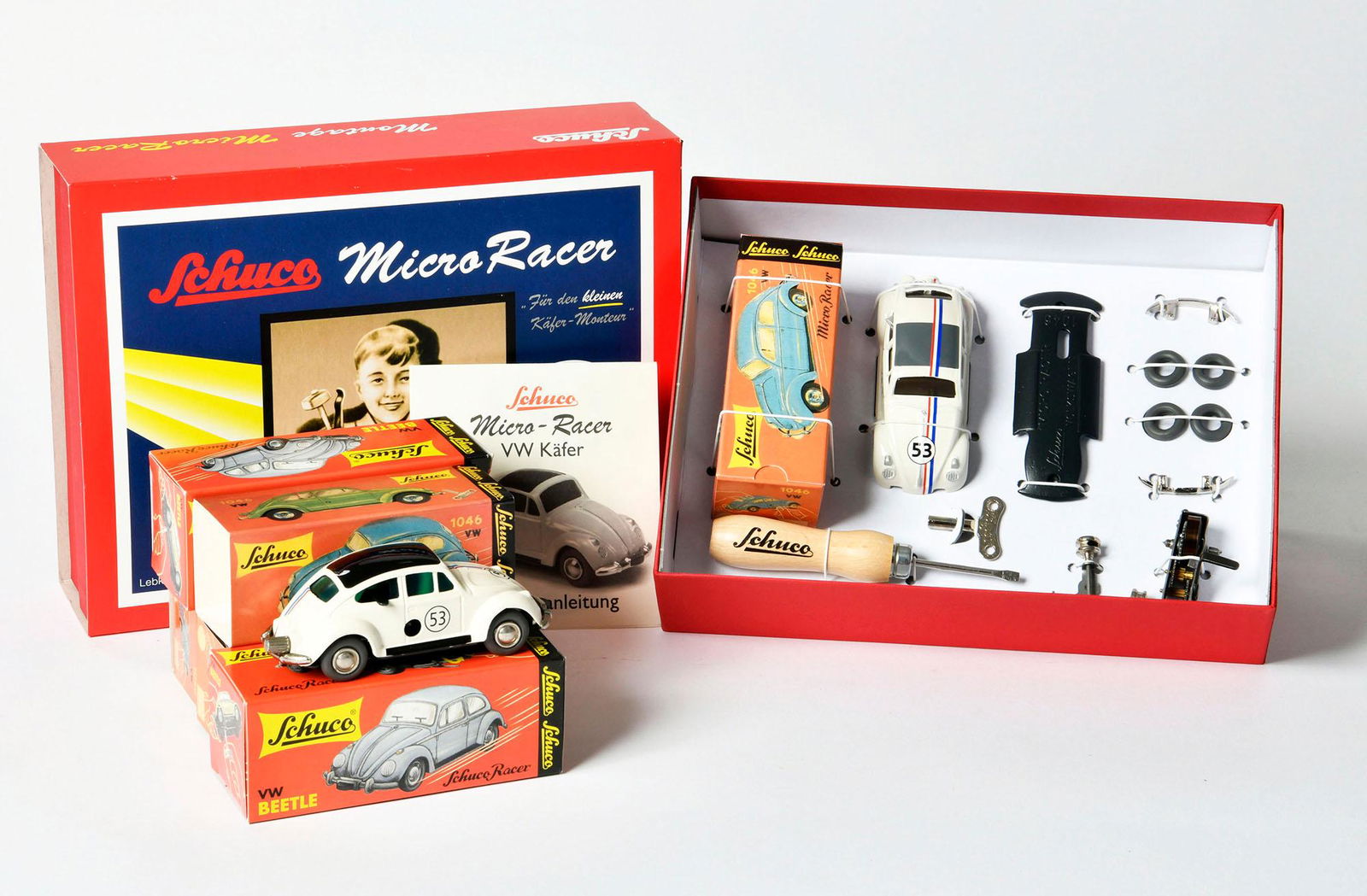 Schuco, 5 Micro Racer VW + 2 Montagekasten VW (1 of 1)