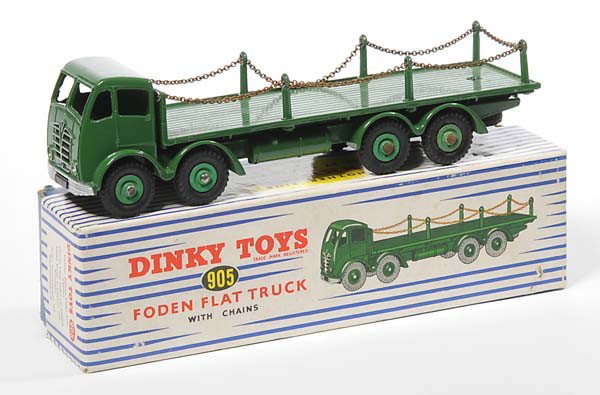 Dinky Toys: English: Dinky Toys, Foden Flat Truck, England, diecast, original box condition 1-, perfect condition 1 Deutsch: Dinky Toys, Foden Flat Truck, 18 cm, England, Druckguss, Okt Z 1-, perfekter Zustand 1 