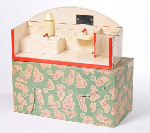 Göso: English: Goeso, Bathroom, W.-Germany, mixed material, original box condition 1, condition 1 Deutsch: Göso, Badezimmer, W.-Germany, 15x34 cm, Gemischtbauweise, Okt Z 1, Z 1-, (3343)