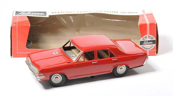 Schuco: English: Schuco, Electric Remote Control Car 5309, W.-Germany, tin, battery drive not checked, damage to paint on bottom, original box: blister cracked, condition 2, bottom screws missing, condition 2