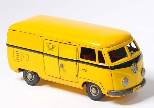Tipp&Co: English: Tipp&Co, VW Bus "Post", W.-Germany, tin, friction ok, minimal paint damage, condition 2+ Deutsch: Tipp&Co, VW Bus "Post", W.-Germany, 23 cm, Blech, Friktion ok, minimale Lackmängel, Z 2+, (2