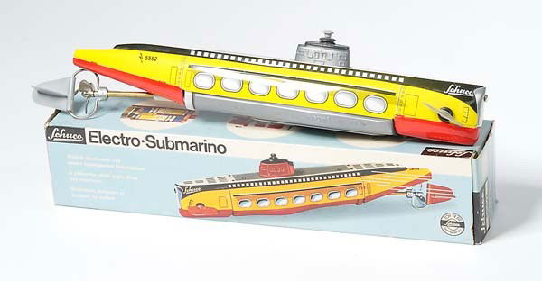 Schuco: English: Schuco, Electro Submarine, W.-Germany, mixed material, battery drive ok, original box condition 1, condition 1 Deutsch: Schuco, Electro Submarine, W.-Germany, 30 cm, Gemischtbauweise, Elektro