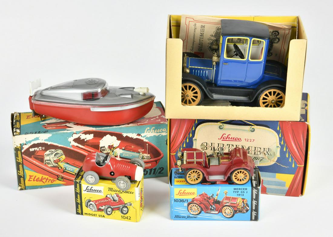 Schuco, Oldtimer, 2 Micro Racer + Elektro Boot (1 of 1)