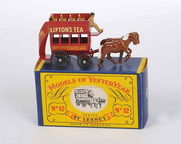 Matchbox: English: Matchbox, No. 12 Horse Bus, England, diecast, original box condition 1, condition 1 Deutsch: Matchbox, Nr. 12 Horse Bus, England, 8 cm, Druckguss, Okt Z 1, Z 1, (3504)