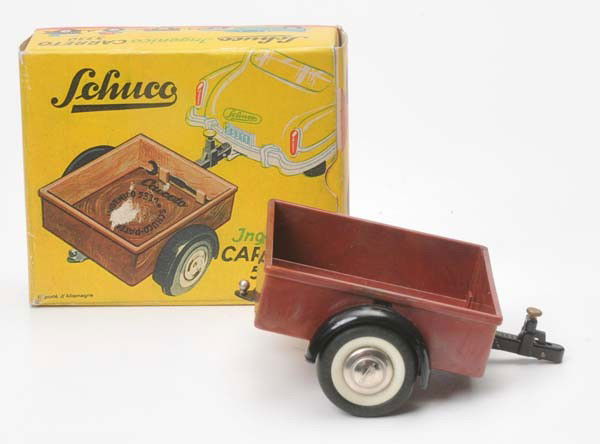 Schuco: English: Schuco, Carreto Trailer, US Zone Germany, plastic, reprobox, condition 1 Deutsch: Schuco, Carreto Anhänger, US Zone Germany, 11 cm, Kunststoff, Reprobox, Z 1, (86)