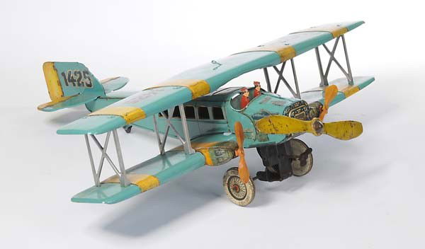 Guenthermann: English: Guenthermann, Plane 1425, Germany prewar, tin, windup ok, large-area repainted Deutsch: Günthermann, Flugzeug 1425, 48 cm, Germany VK, Blech, Uhrwerk ok, großflächig farblich überholt, (2