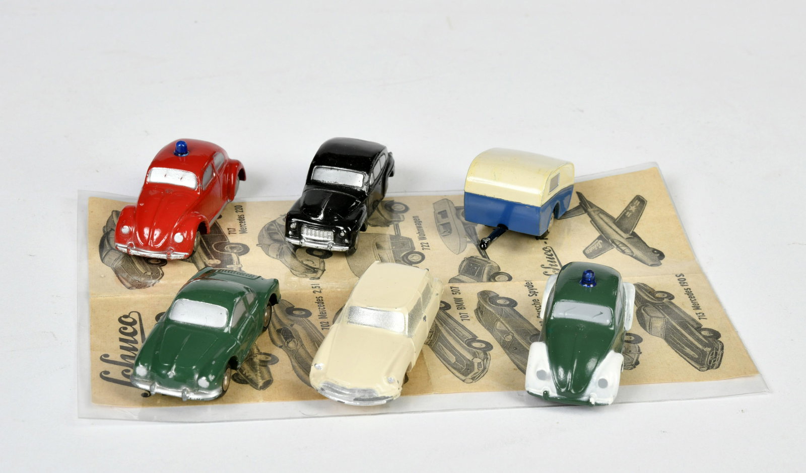 Schuco, Piccolo 2x VW Kafer, Karmann Ghia, Volvo, Citroen & Wohnanhanger (1 of 1)