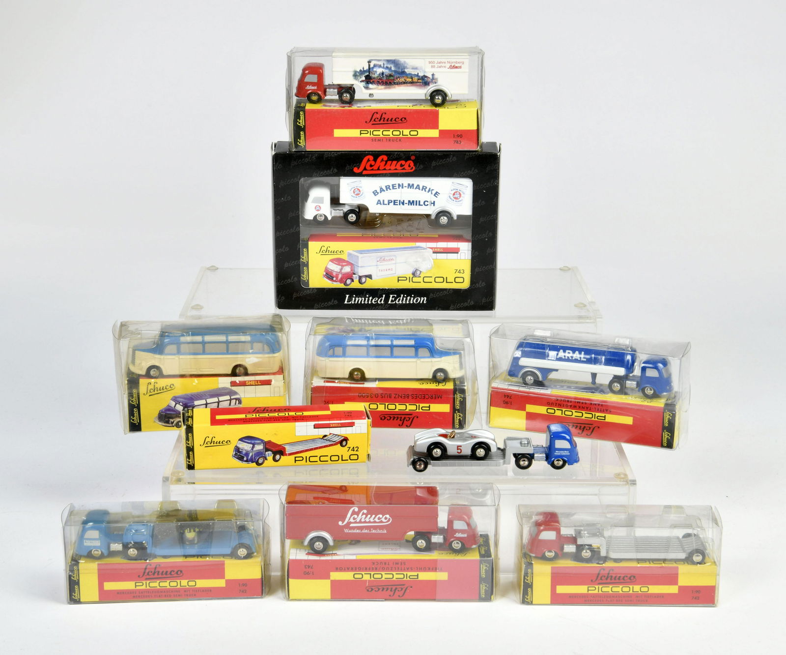 Schuco Piccolo, 9x Mercedes Trucks: Schuco Piccolo, 9x Mercedes Trucks, 1:90, Druckguss, Z 1