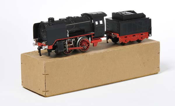 Fleischmann: English: Fleischmann, Electric Steam Engine E-325 and tender, W.-Germany, gauge 0, tin, original box condition 1-, repainted Deutsch: Fleischmann, Elektrische Dampflok E-325 und Tender, W.-Germany, Sp
