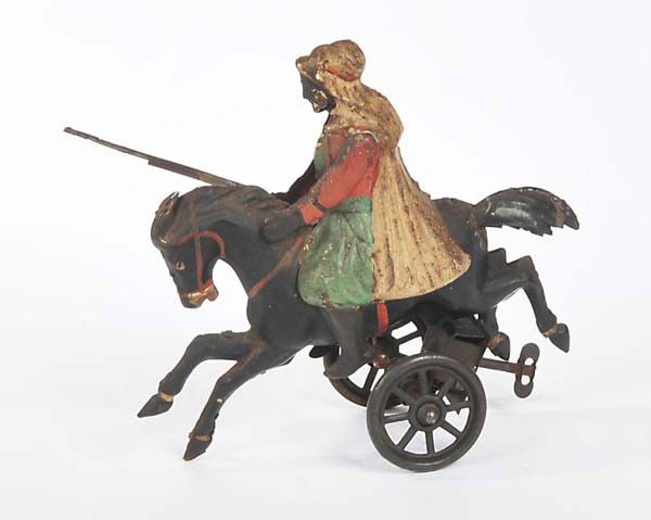 Guenthermann: English: Guenthermann?, Arabian on Horse, Germany prewar, tin, windup ok, paint damages, good original condition Deutsch: Günthermann?, Araber zu Pferd, Germany VK, 16 cm, Blech, Uhrwerk ok, Lackmän
