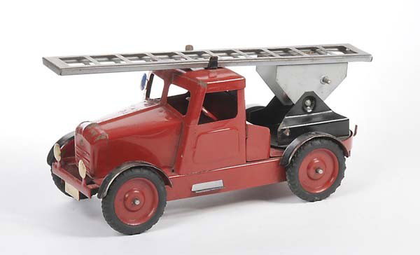 Mauser: English: Mauser- Colonia- Spielzeug, Fire Engine, Germany, tin, without drive, paint damage, 30s/40s, present for clients, condition 2- Deutsch: Mauser- Colonia- Spielzeug, Feuerwehr, Germany, 33 cm, 