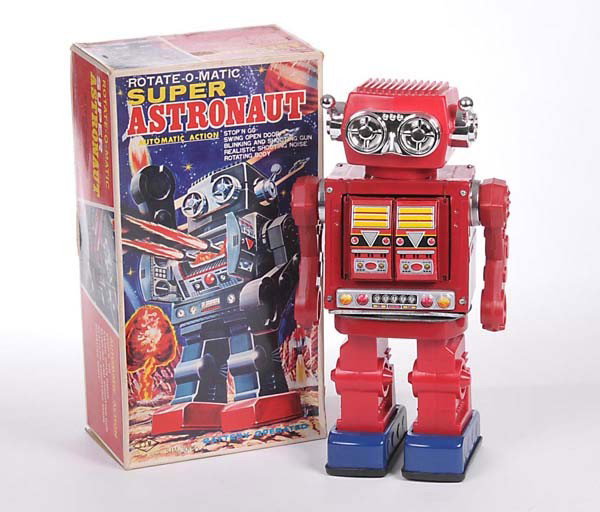 SJ11: English: SJ11 , Robot " Super Astronaut", Japan, mixed material, battery drive ok, original box condition 1-, condition 1 Deutsch: SJ11, Roboter " Super Astronaut", Japan, 31 cm, Gemischtbauweise, Ele