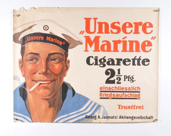 Marine: English: Unsere Marine, upper edge with water damage Deutsch: Unsere Marine, 88x 70 cm, oberer Rand mit Wasserschäden, (1011)