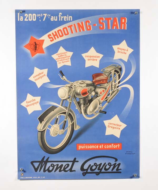 Poster: English: 3 Posters: Heinkel Toursit, Meister Werke, Monet Goyon, condition 1- condition 2 Deutsch: 3 Plakate: Heinkel Tourist, Meister Werke, Monet Goyon, 32x 47 cm - 55x 76 cm, Z 1- Z 2, (1011)