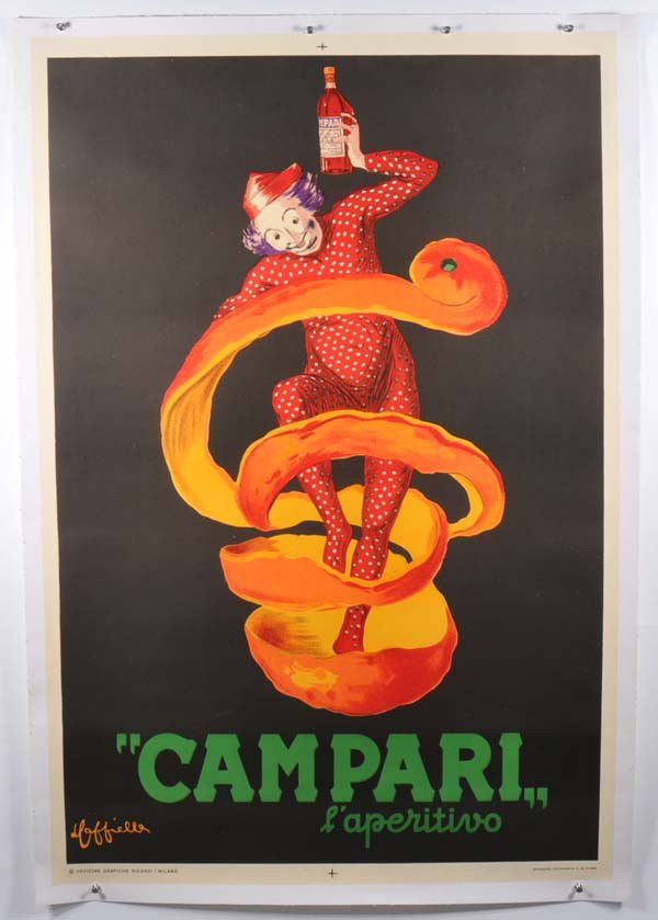 Poster: English: Campari Poster ( Capiello from 1950), on linen, very good condition Deutsch: Campari Plakat (Capiello von 1950), 94x 141 cm, auf Leinen aufgezogen, sehr guter Zustand, (1011)