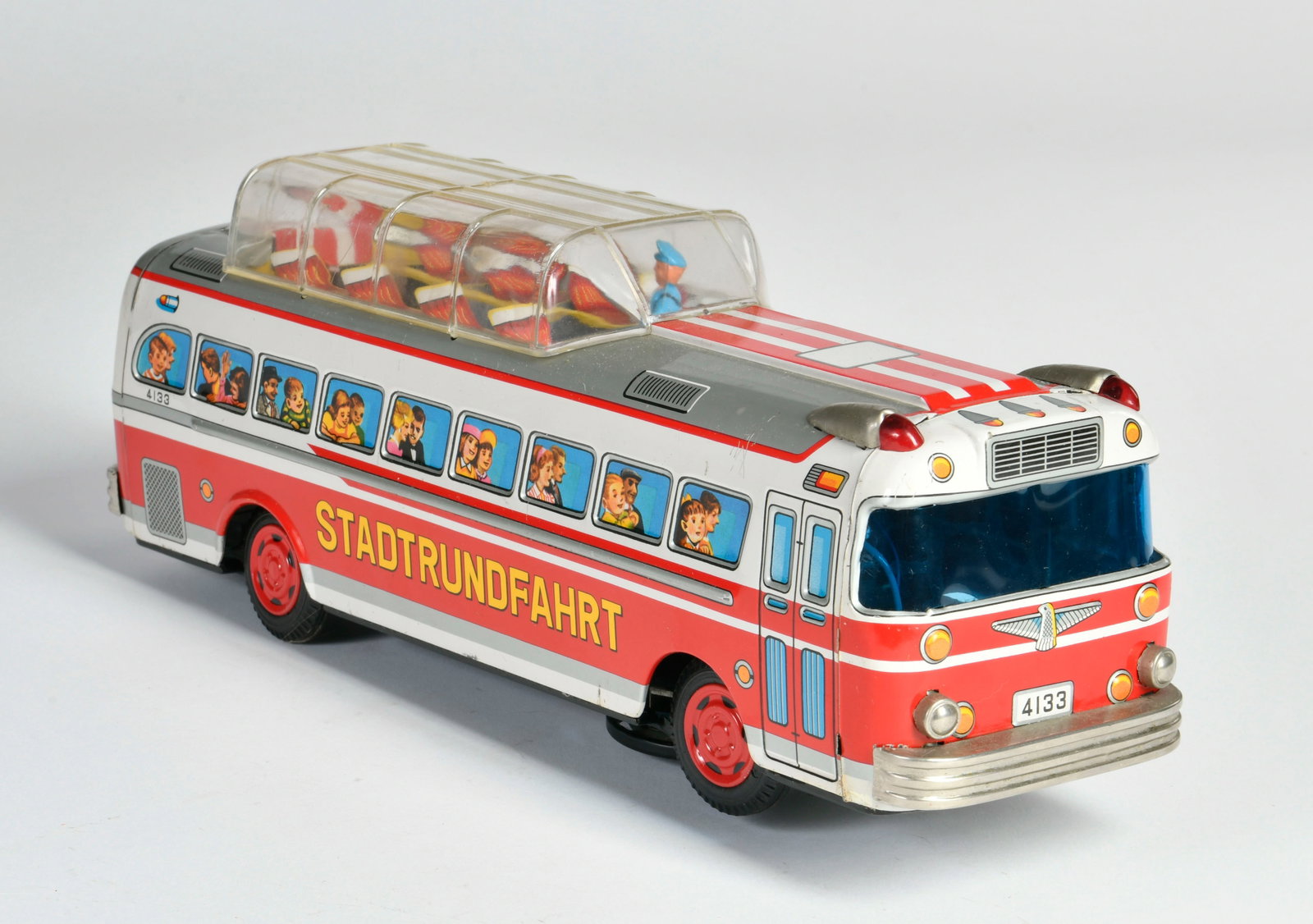 Bandai, Stadtrundfahrt Bus: Bandai, Stadtrundfahrt Bus, Japan, 38 cm, Blech, Bat. Antrieb ok, LM, Z 2-