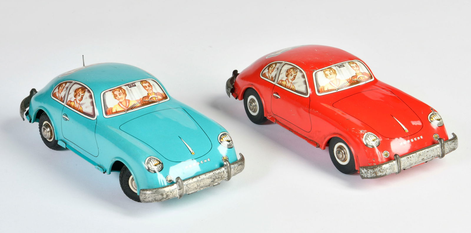 Joustra, 2x Porsche 356: Joustra, 2x Porsche 356, France, 21 cm, Blech, UW & Friktion ok, 1x Fernbedienung entfernt, LM, Z 2-3