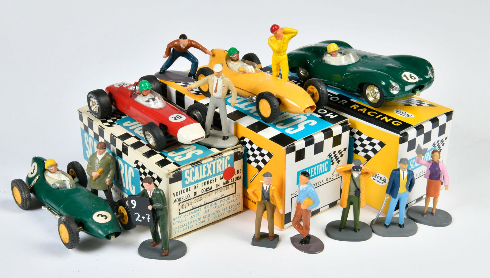 Scalextric, 4 Rennwagen + 10 Figuren (1 of 1)