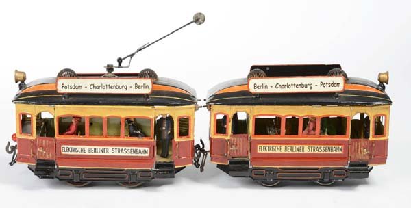 Carette: English: Carette ?, Tram and Trailer, gauge 1, completly restored, please inspect Deutsch: Carette ?, Straßenbahn mit Anhänger, Spur 1, 41 cm, komplett restauriert und überarbeitet, bitte besichtig