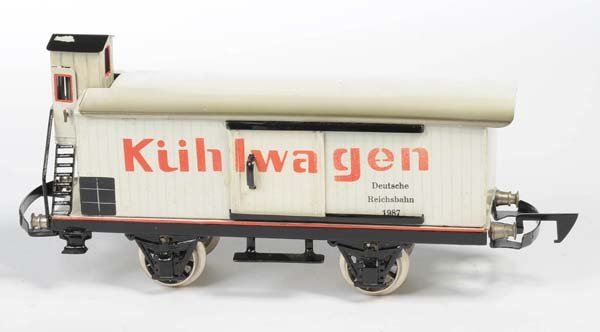 Maerklin: English: Maerklin, Refrigerator Waggon, gauge 1, completly restored Deutsch: Märklin, Kühlwagen, Spur 1, Germany, komplett restauriert, (3589)