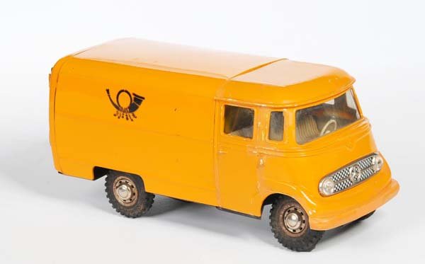Guenthermann: English: Guenthermann, Mercedes Post Truck, W.-Germany, mixed material, windup ok, paint damage, 1 door professionally replaced, condition 2 Deutsch: Günthermann, Mercedes Post LKW, 26 cm, W.-Germany