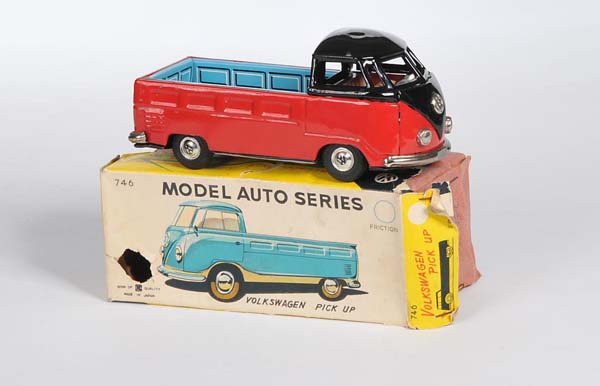 Bandai: English: Bandai, VW Pick up Bus, Japan, tin, friction ok, original box condition 3+, little dent on roof, otherwise very good condition, condition 1- Deutsch: Bandai, VW Pick up Bus, 17 cm, Japan, Ble