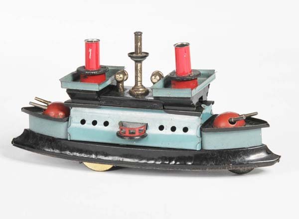 Hess: English: Hess, Warship, Germany prewar, tin, windup ok, chimneys original ?, good condition Deutsch: Hess, Kriegsschiff, 22 cm, Germany VK, Blech, Uhrwerk ok, Schornsteine original ?, guter Zustand, (