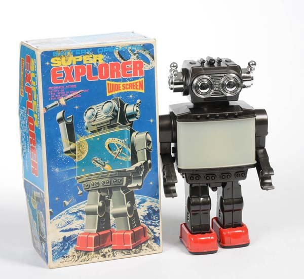 Horikawa: English: Horikawa, Robot "Super Explorer", Japan, mixed material, battery drive ok, original box condition 1-2, condition 1 Deutsch: Horikawa, Roboter "Super Explorer", 30 cm, Japan, Gemischtbauweise,