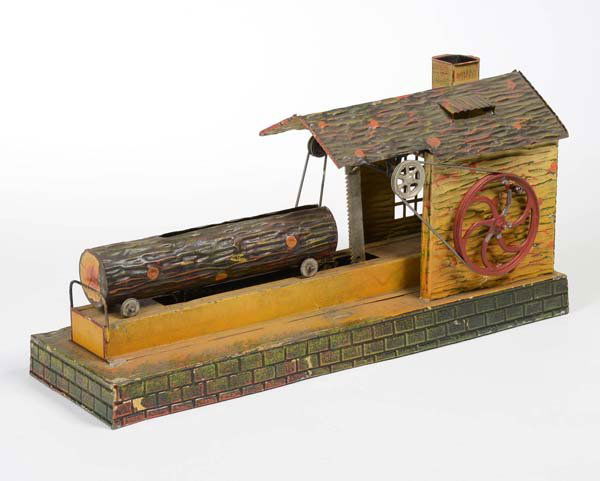 Doll: English: Doll, Big Frame Saw, Germany prewar, braze points, tin, functions ok, paint damage, condition 2- Deutsch: Doll, Große Gattersäge, 40 cm, Germany VK, Blech, Funktionen ok, Lackmängel, Löts