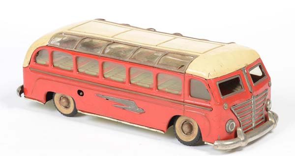 Guenthermann: English: Guenthermann, Auto Bus, US Zone Germany, tin, windup ok, paint damage, condition 3+ Deutsch: Günthermann, Autobus, 28 cm, US Zone Germany, Blech, Uhrwerk ok, Lackmängel, Z 3+, (1092)