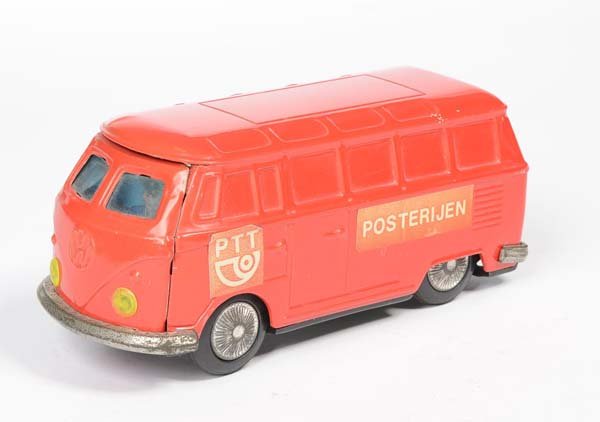 VW Bus: English: VW Bus "Posterijen", Japan, tin, friction ok, condition 2 Deutsch: VW Bus "Posterijen", 17,5 cm, Japan, Blech, Friktion ok, Z 2, (1462)