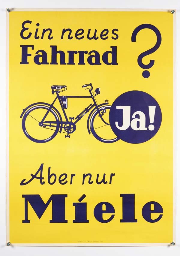 Poster: English: Poster, "Miele Fahrrad", condition 1, Deutsch: Plakat, "Miele Fahrrad", 60x82 cm, Z 1, (3412)