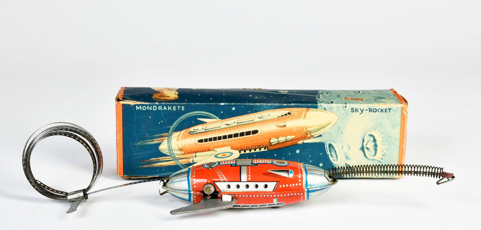 Gunthermann, Sky Rocket Mondrakete: Gunthermann, Sky Rocket Mondrakete, US Z. Germany, 28 cm, Blech, min. LM, Okt Z 2, mit Fallschirmspringer, Z 2