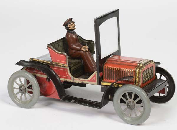 Carette: English:Carette, Car, Germany prewar, tin, windup ok, paint damage due to age, otherwise good condition Deutsch:Carette, Auto, 15 cm, Germany VK, Blech, Uhrwerk ok, altersbedingte Lackmängel, sonst g