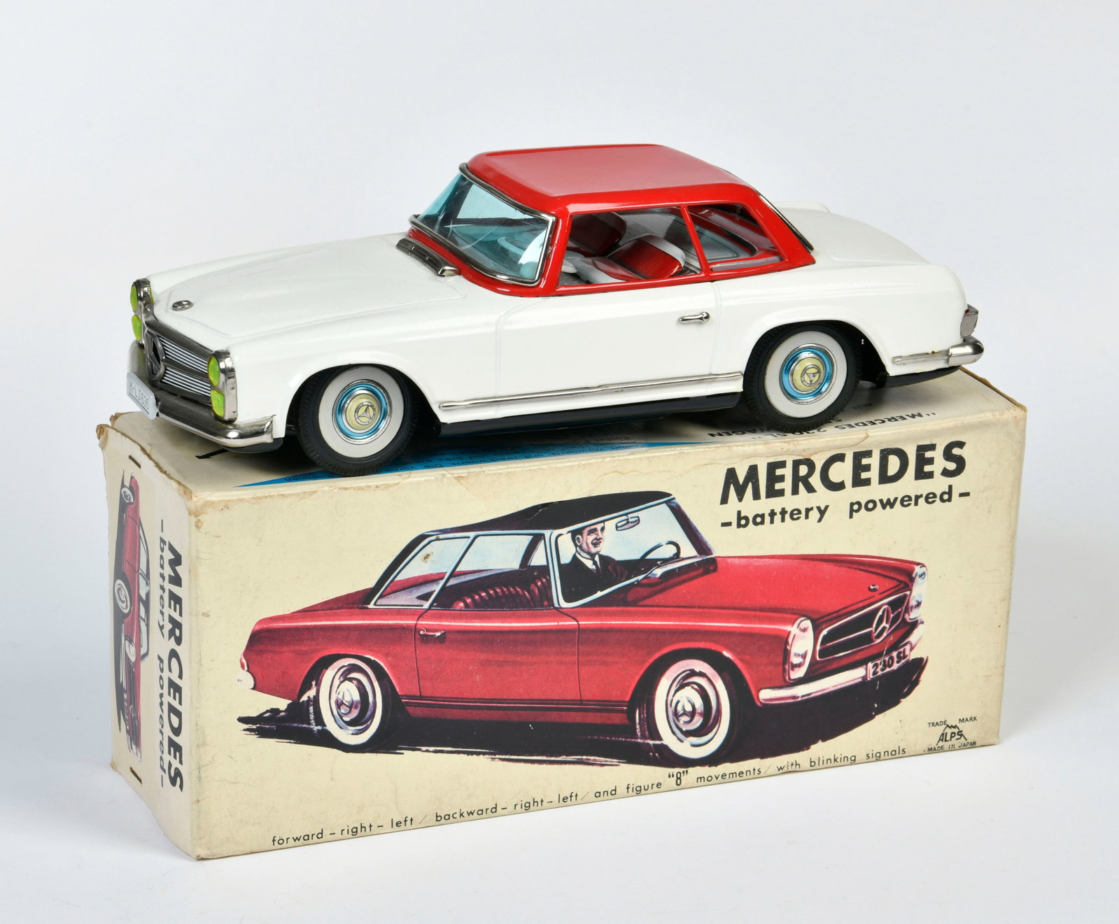 Alps, Mercedes 230 SL: Alps, Mercedes 230 SL, Japan, 26 cm, Blech, Bat. Antrieb ok, Okt Z 1-2, Z 1-