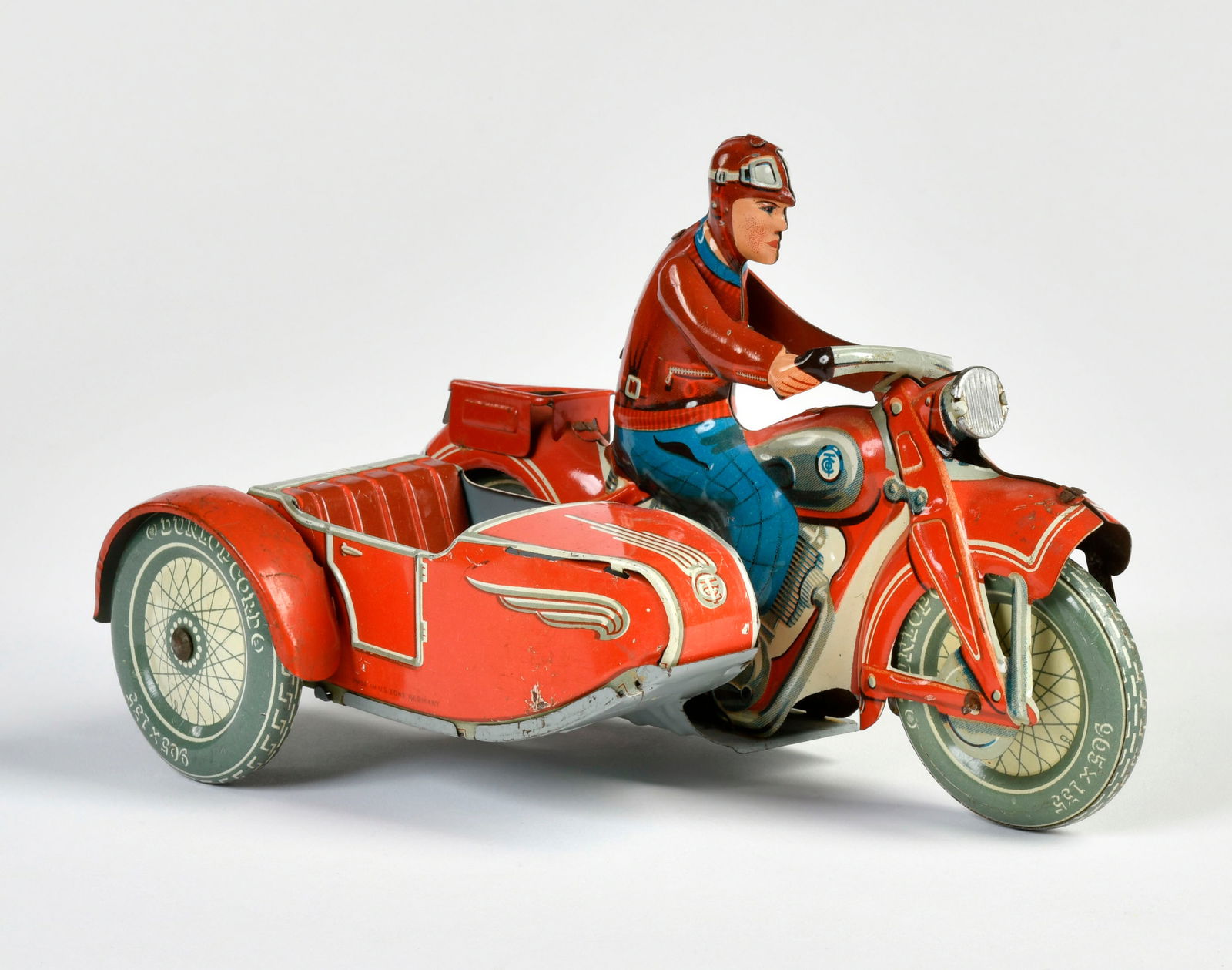 Tippco, Motorrad mit Beiwagen 587: Tippco, motorcycle with sidecar 587, US Z. Germany, 20 cm, tin, cw ok, paint d., C 2+