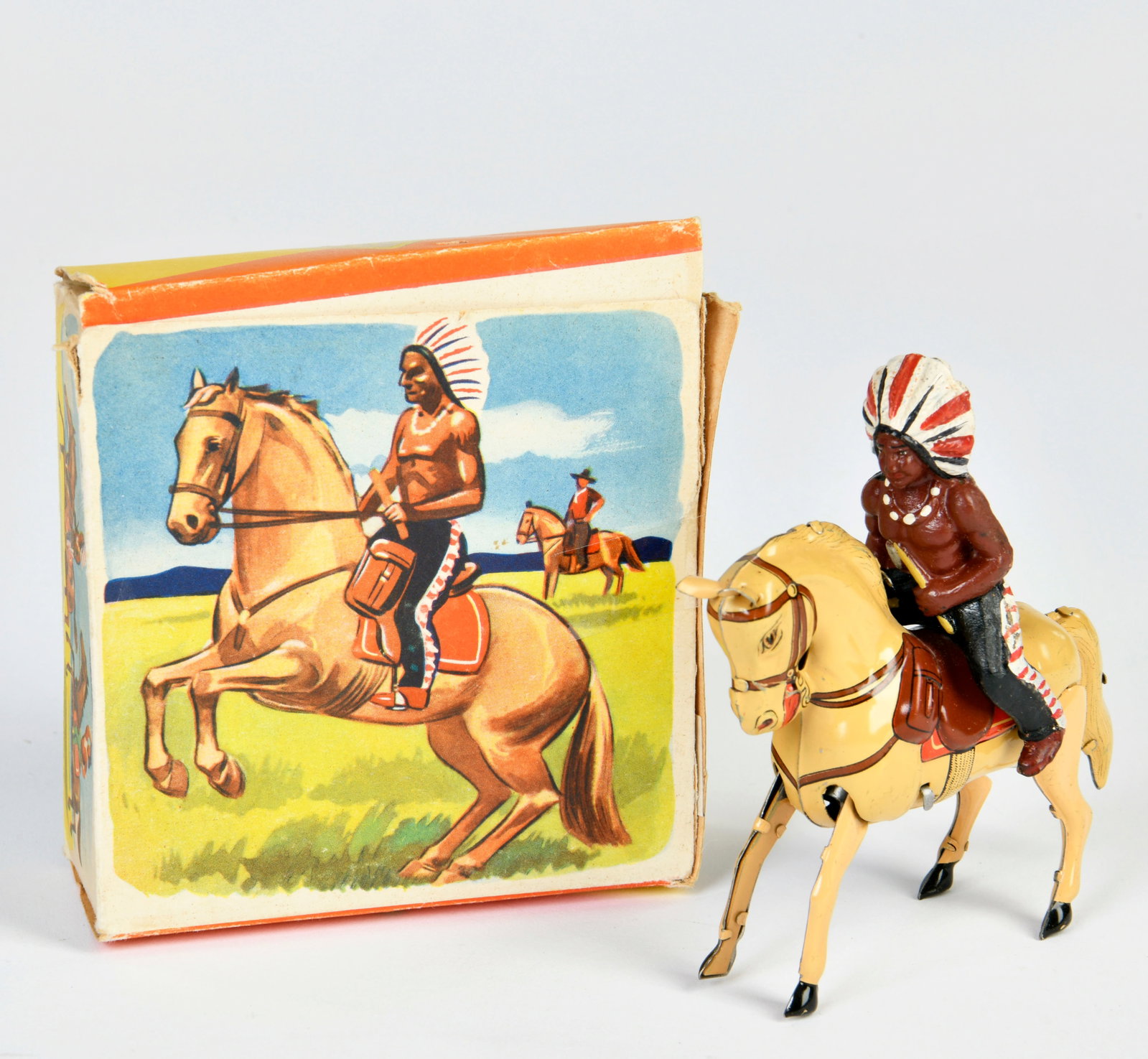 Kohler, Indianer Reiter: Kohler, Indian on horse, US Z. Germany, 10 cm, tin, cw ok, box C 2- , C 1-