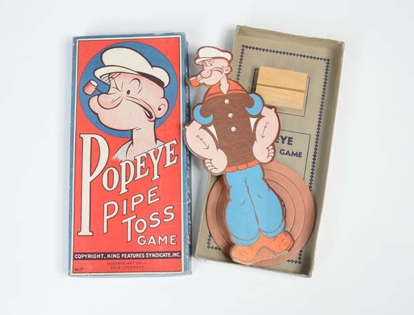 Game: English:"Popeye Pipe Toss Game, USA, original box condition 1-, condition 1- Deutsch:"Popeye Pipe Toss Game" Wurfspiel, USA, 11 x 23 cm, Okt Z 1-, Z 1-, (3591)