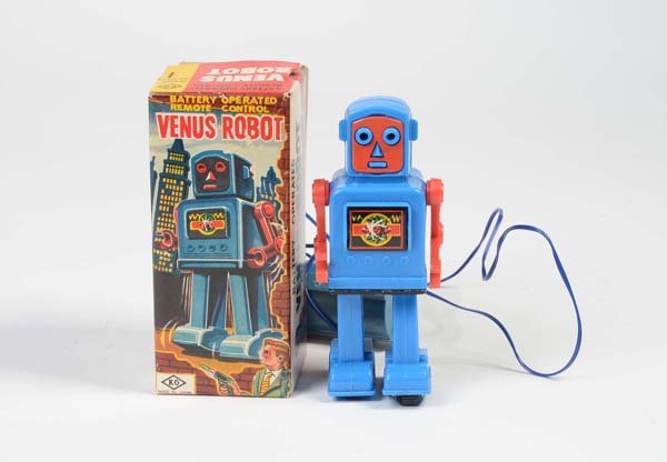 KO: English:KO, Venus Robot, Japan, plastic, battery drive defective, original box condition 1, visually 1 Deutsch:KO, Venus Robot, 14 cm, Japan, Kuststoff, Elektroantrieb defekt, Okt Z 1, optisch Z 1, (1