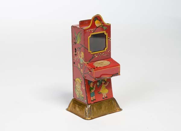 Machine: English:Chocolate Machine "Burkbraun", Germany prewar, tin, condition 1- Deutsch:Schokoladenautomat "Burkbraun", 16 cm, Germany VK, Blech, Z 1-, (3337)
